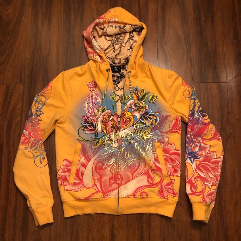 Christian audigier peach graphic Ed hardy style hoodie jacket